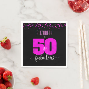 Serviette En Papier Noir rose chaud cinquante fabuleux anniversaire au