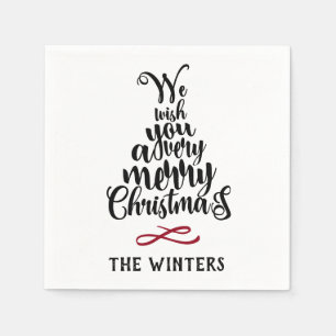 Serviette En Papier Noir & Rouge Arbre de Noël Lettres vacances