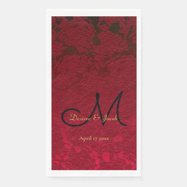 Serviette En Papier Noir rouge Noir Noël Mariage d'hiver Monogramme (Devant)