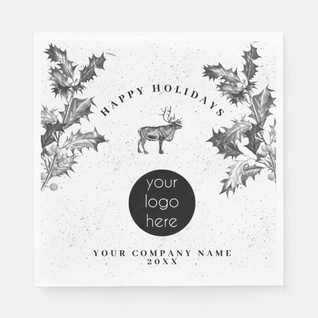 Serviette En Papier Noir Rustique Blanc Vacances Affaires Logo Noël (Devant)