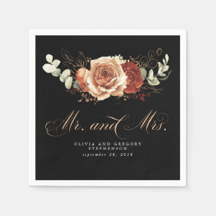 Serviette En Papier Noir & Terracotta Floral Mariage moderne