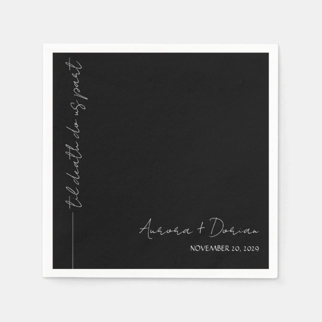 Serviette En Papier Noir Til Mort Mariage minimal Napkin (Devant)