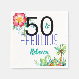 Serviette En Papier Nom 50 et fabuleux Tropical Floral 50e anniversair