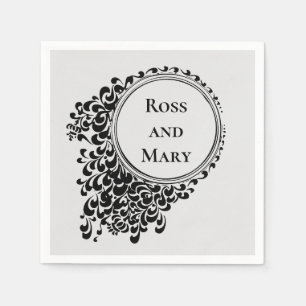 Serviette En Papier Nom anniversaire élégant noir vintage style