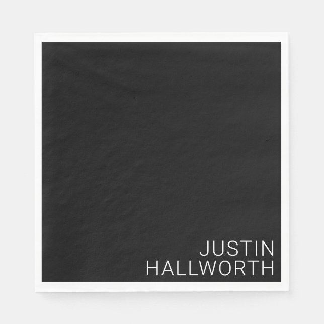 Serviette En Papier Nom blanc moderne en noir (Devant)