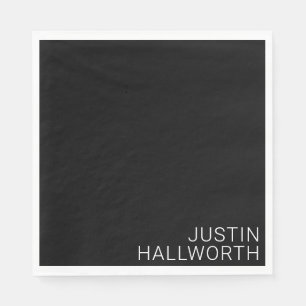 Serviette En Papier Nom Blanc Moderne sur Fond Noir