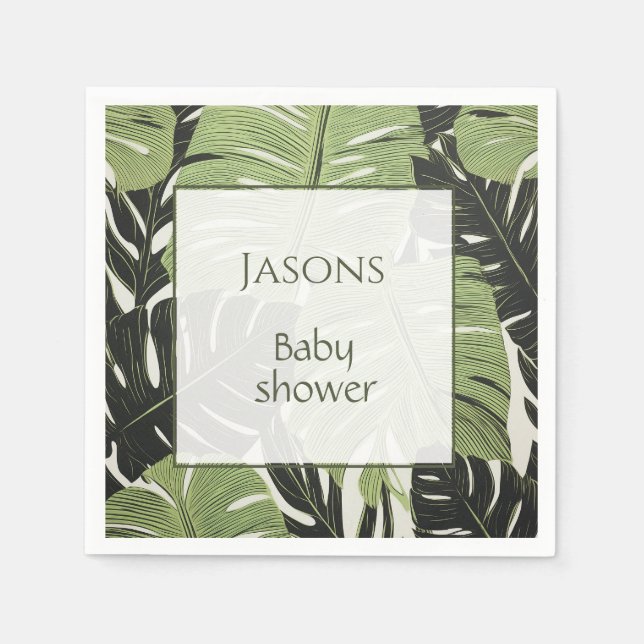 Serviette En Papier Nom de baby shower feuille tropical serviette (Devant)