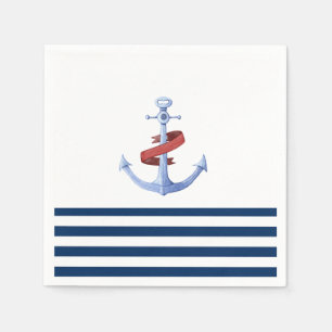 Serviette En Papier Nom de bateau nautique, bleu marine rayé d'ancre b