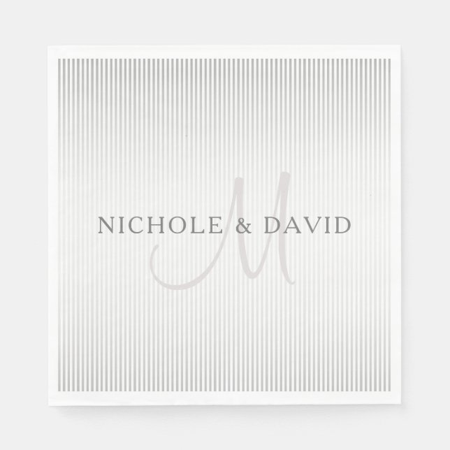 Serviette En Papier Nom de famille élégant Monogramme & Gris mince ray (Devant)