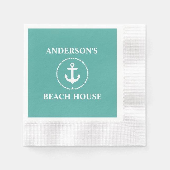 Serviette En Papier Nom De Famille Nautique Beach House Cocktail (Devant)