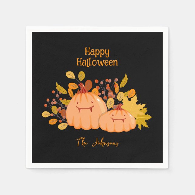 Serviette En Papier Nom de famille personnalisé Bonne Halloween (Devant)