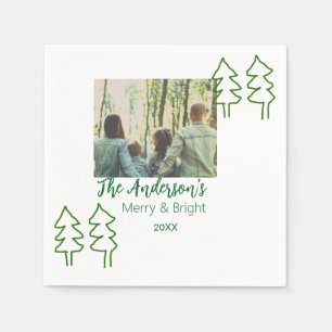 Serviette En Papier Nom de famille vert sapin de Noël photo moderne