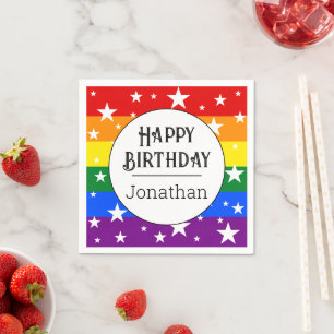 Serviette En Papier Nom de la fête d'anniversaire de l'arc-en-ciel LGB