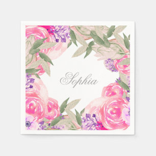 Serviette En Papier Nom de la fille Baptême Christening Floral