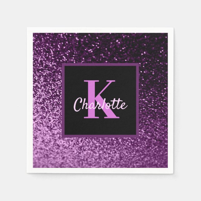 Serviette En Papier Nom de monogramme de glitter rose violet pour anni (Devant)