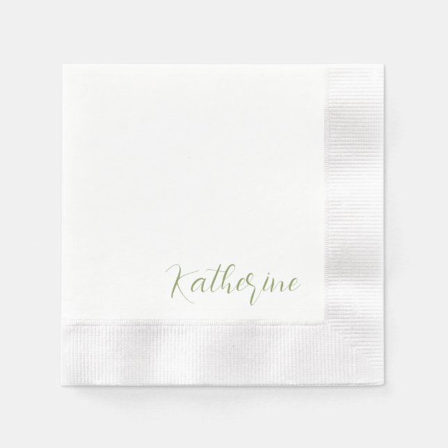 Serviette En Papier Nom de script moderne Moss Douche verte (Devant)