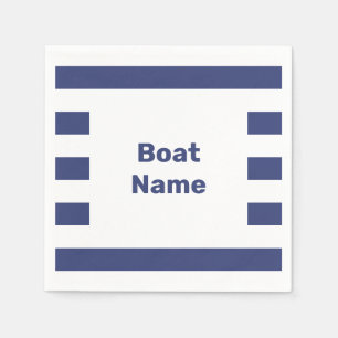 Serviette En Papier Nom du bateau blanc et bleu rayé