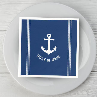 Serviette En Papier Nom du bateau Corde d'Ancre Vintage Bleu marine