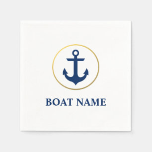 Serviette En Papier Nom du bateau nautique Ancre Cocktail blanc G