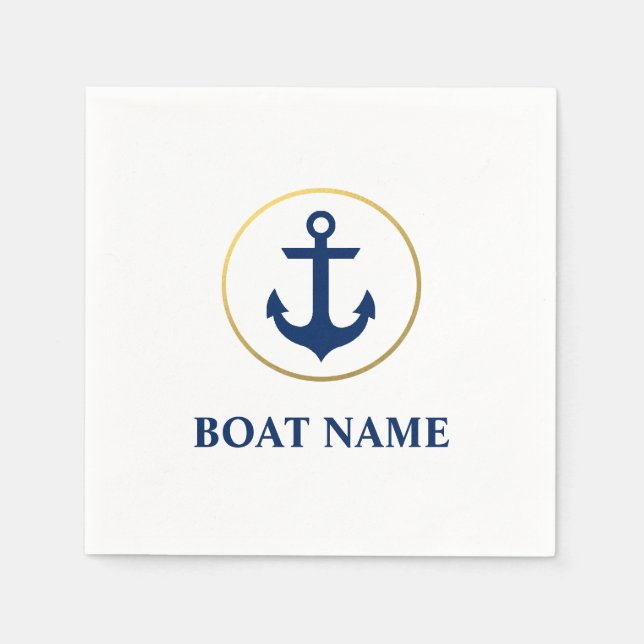 Serviette En Papier Nom du bateau nautique Ancre Cocktail blanc G (Devant)