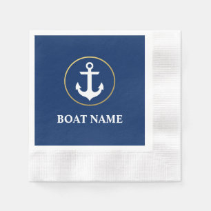 Serviette En Papier Nom du bateau nautique Ancre Cocktail Blue Gold