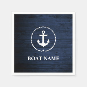 Serviette En Papier Nom du bateau nautique Ancre corde Bois bleu
