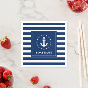 Serviette En Papier Nom du bateau nautique Ancre Étoiles Bleues Bleues