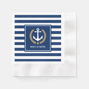 Serviette En Papier Nom du bateau ou Ancre familiale Gold Laurel Strip