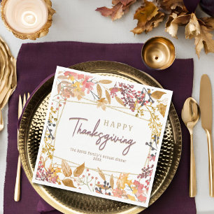 Serviette En Papier Nom du bon thanksgiving floral de la chute d'aquar