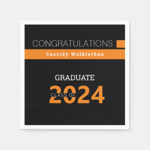 Serviette En Papier Nom du diplômé Noir Orange Graduation