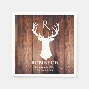 Serviette En Papier Nom du monogramme de la famille rustique Wood Deer