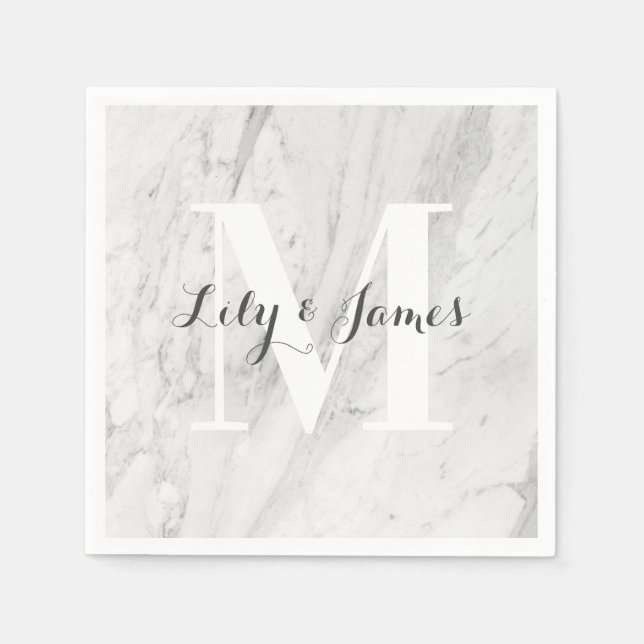 Serviette En Papier Nom du monogramme Marbre gris blanc Mariage Keepsa (Devant)