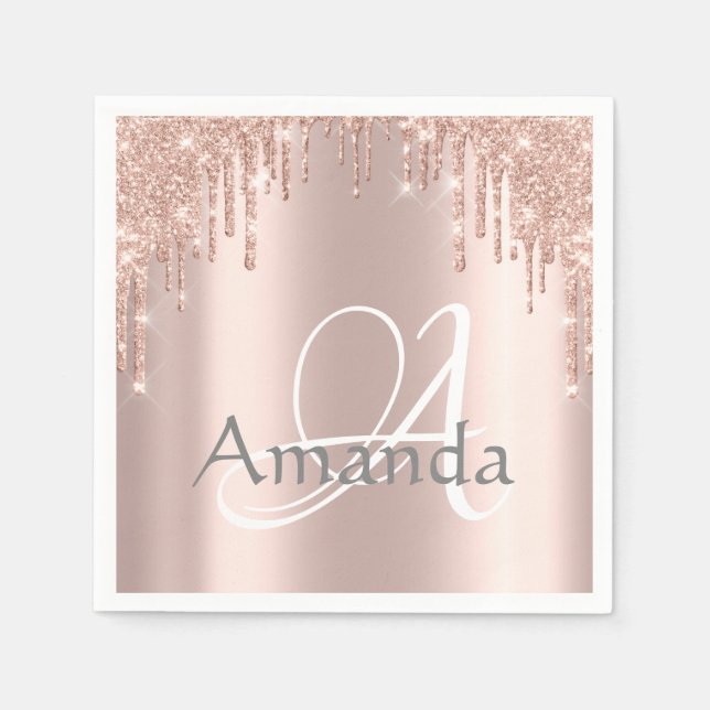 Serviette En Papier Nom du monogramme Rose Parties scintillant Drips S (Devant)