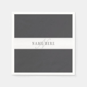 Serviette En Papier Nom élégant et monogramme   Gris foncé et clair