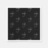 Nom élégant et monogramme | Noir, blanc et gris