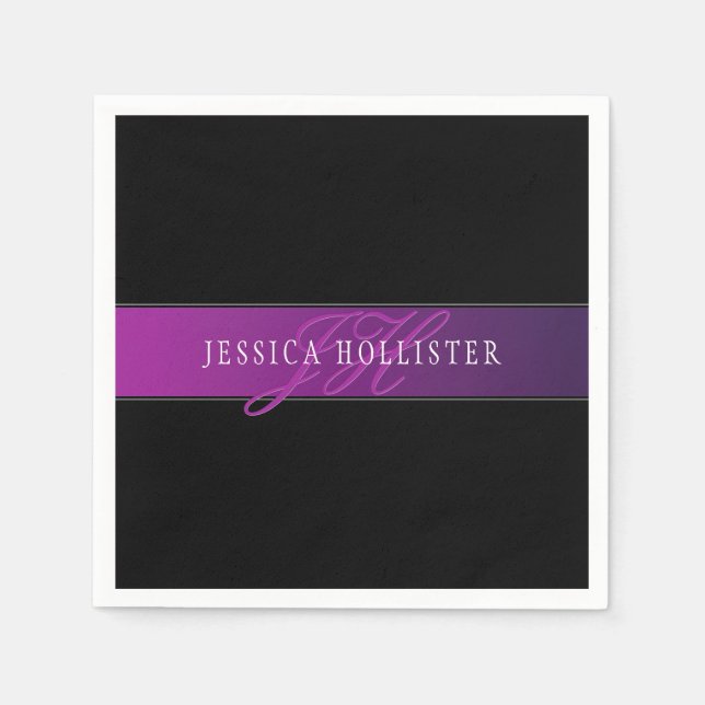 Serviette En Papier Nom élégant et montant initial/s (Devant)