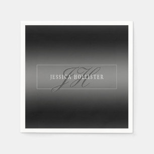 Serviette En Papier Nom élégant & Initiales monogrammées Noir & Gris
