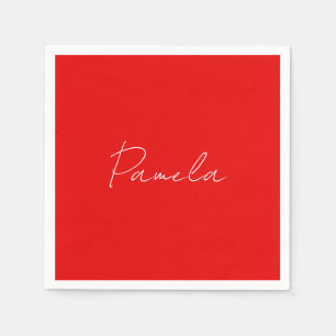 Serviette En Papier Nom élégant Minimaliste classique rouge chaud