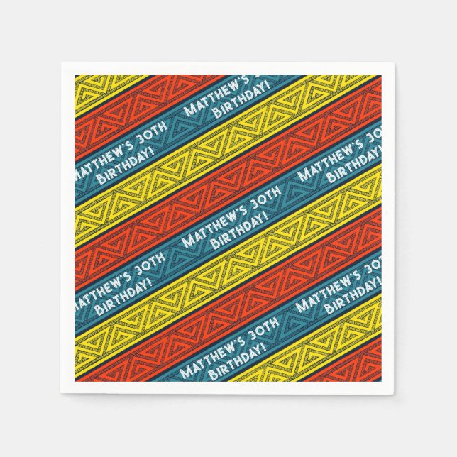 Serviette En Papier Nom et âge Anniversaire Fête Celtique Bleu Rouge (Devant)