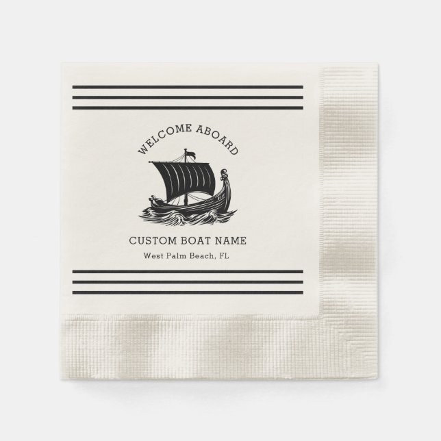 Serviette En Papier Nom et logo du bateau Nautique moderne (Devant)