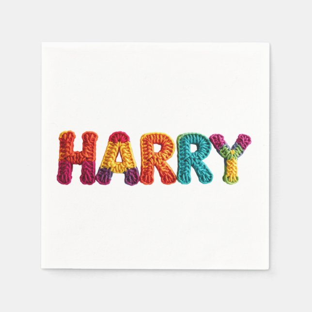 Serviette En Papier Nom HARRY dans le Motif Crochet animé (Devant)