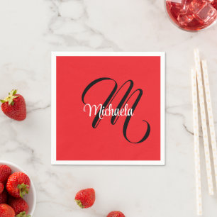 Serviette En Papier Nom initial minimaliste moderne monogramme rouge