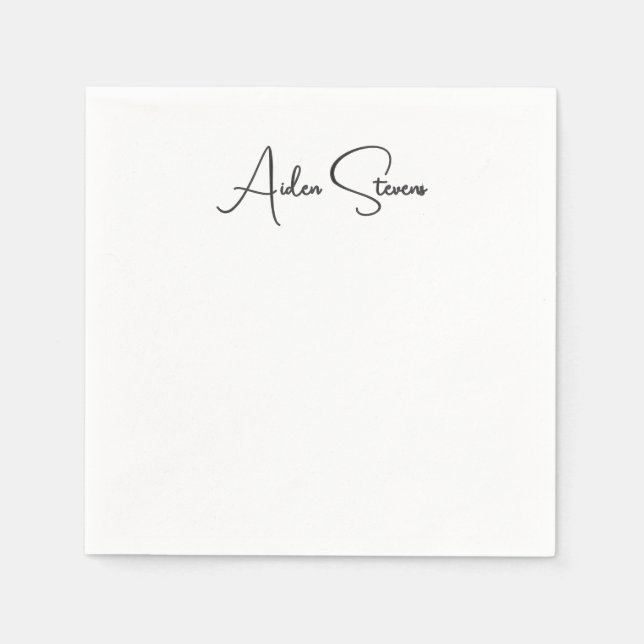 Serviette En Papier Nom minimaliste simple et élégant en noir et blanc (Devant)