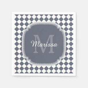 Serviette En Papier Nom Monogrammé gris et blanc tendance