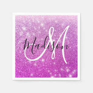 Serviette En Papier Nom Monogramme Paillettes Violet Girly & Glam
