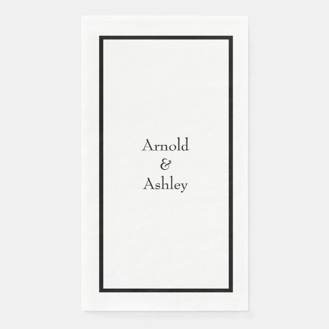 Serviette En Papier Nom Monogrammes Black White Mariage Fête des marié (Devant)