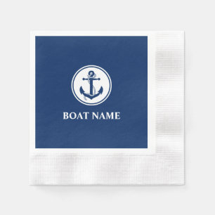 Serviette En Papier Nom nautique de bateau de bleu marine de corde