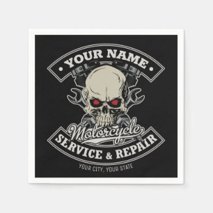 Serviette En Papier Nom personnalisé Biker Mécanique Skull Motorcycle 