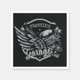 Serviette En Papier Nom personnalisé Biker Skull Wings Motorcycle Gara