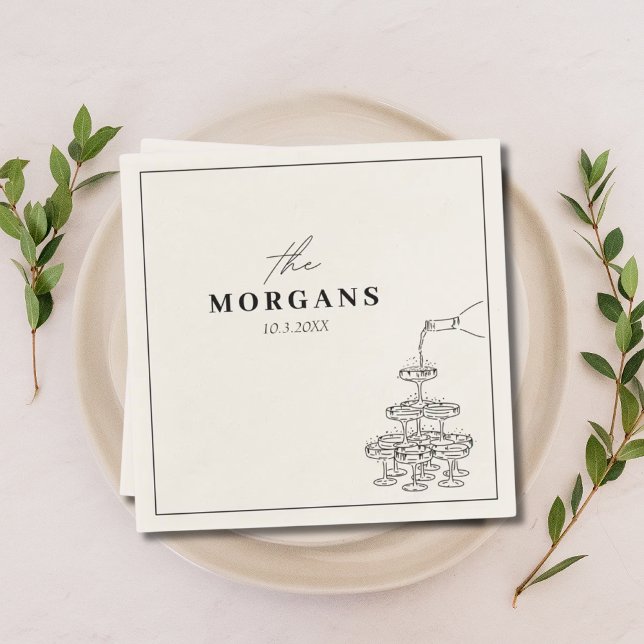 Serviette En Papier Nom personnalisé Champagne Croquis serviettes (Créateur téléchargé)